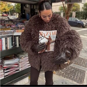 Zara Brown Faux Fur Coat